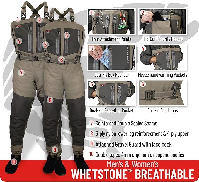 Altman Whetstone Men's Breathable Fly Fishing Chest Waders Split Pocket Stockingfoot Fishing Waders